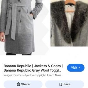 Banana Republic Gray Trench Coat with Faux Fur Collar
